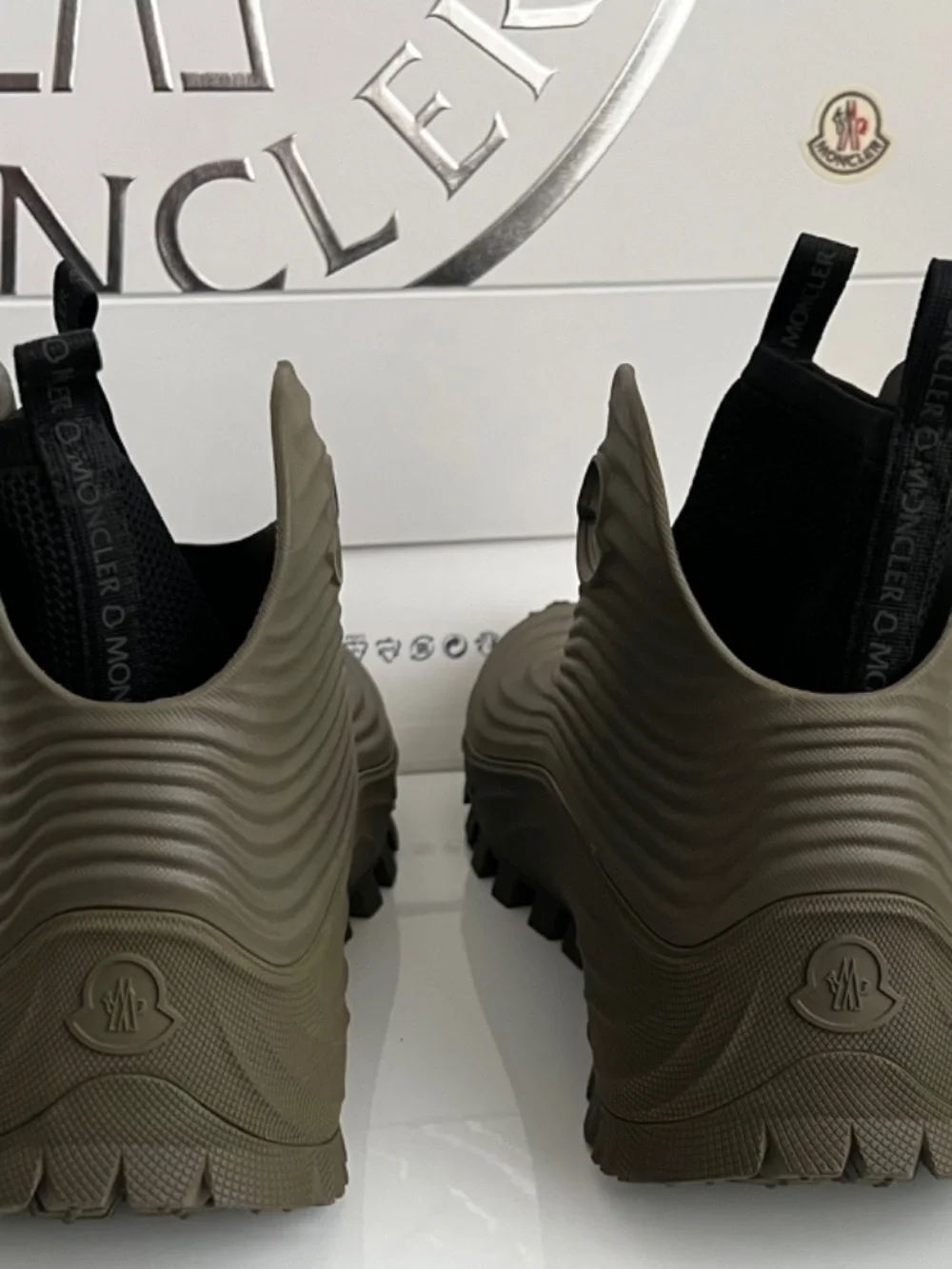 Moncler Boots Rain High Top Rubber Sole Padded Collar Slip On Logo Size 43 US 10